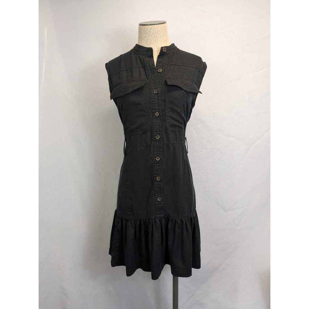 Banana Republic Black Sleeveless Utility Button Front Ruffle Hem Dress Size S